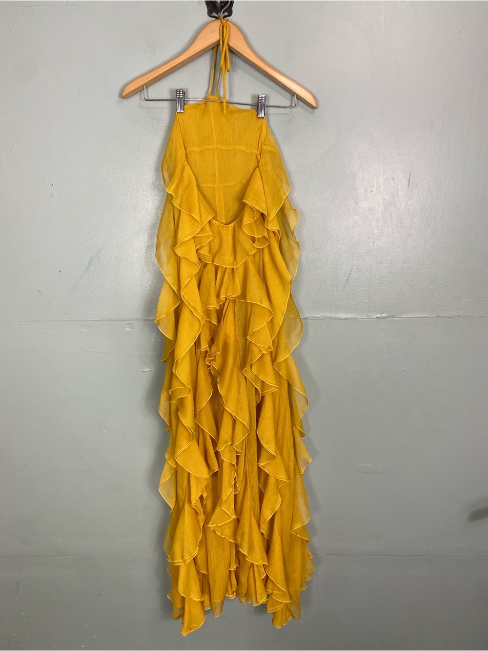 Ronny Kobo Liora Dress Ruffle Yellow Maxi XS Halter - Picture 6 of 8